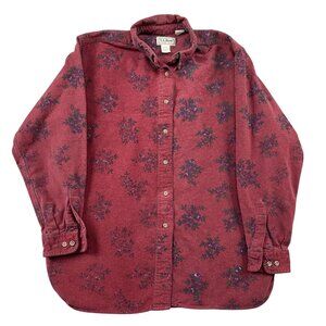 VTG L.L. Bean Floral Button Down Shirt Womens Medium Heavy Flannel  USA